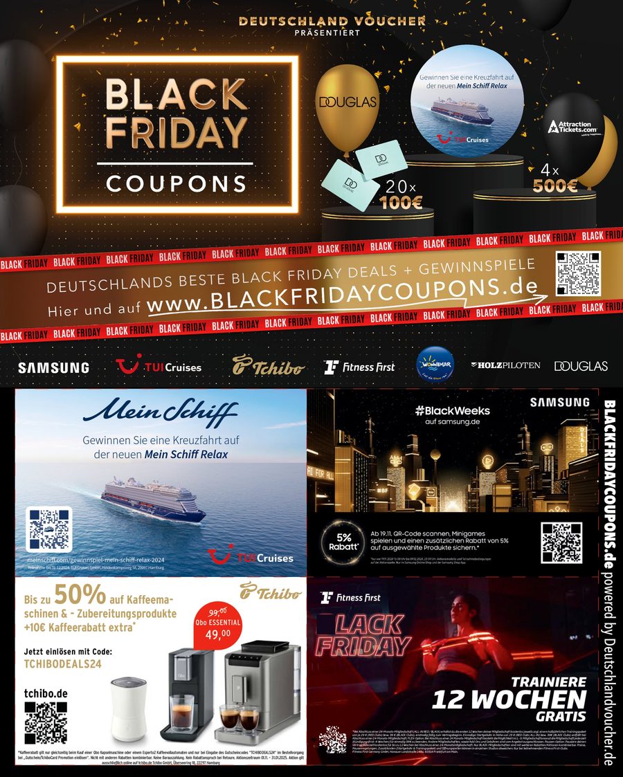 Die gedruckte Black Friday Beilage 2024 mit Coupons verschiedener Shops